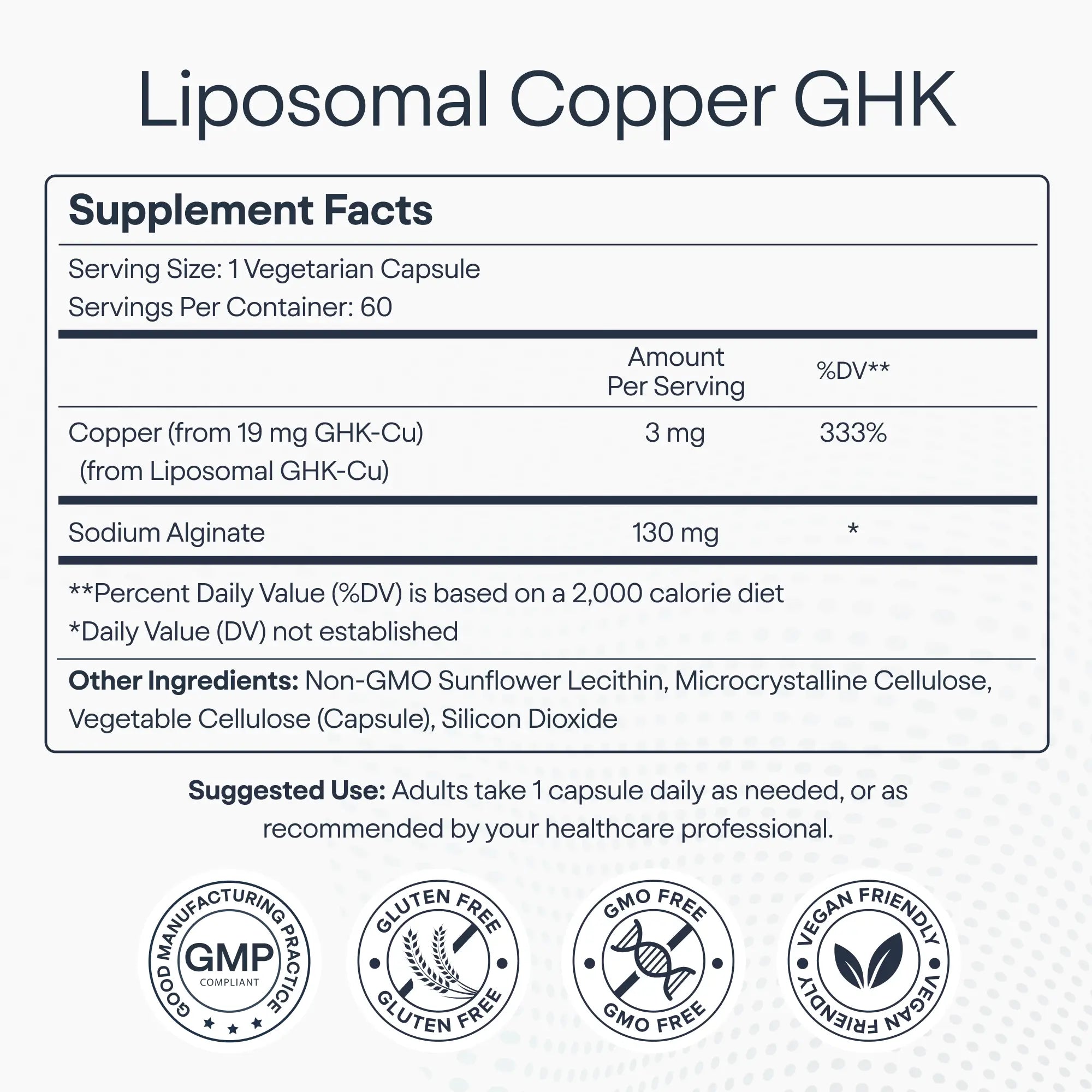 Liposomal Copper GHK Supplement Facts