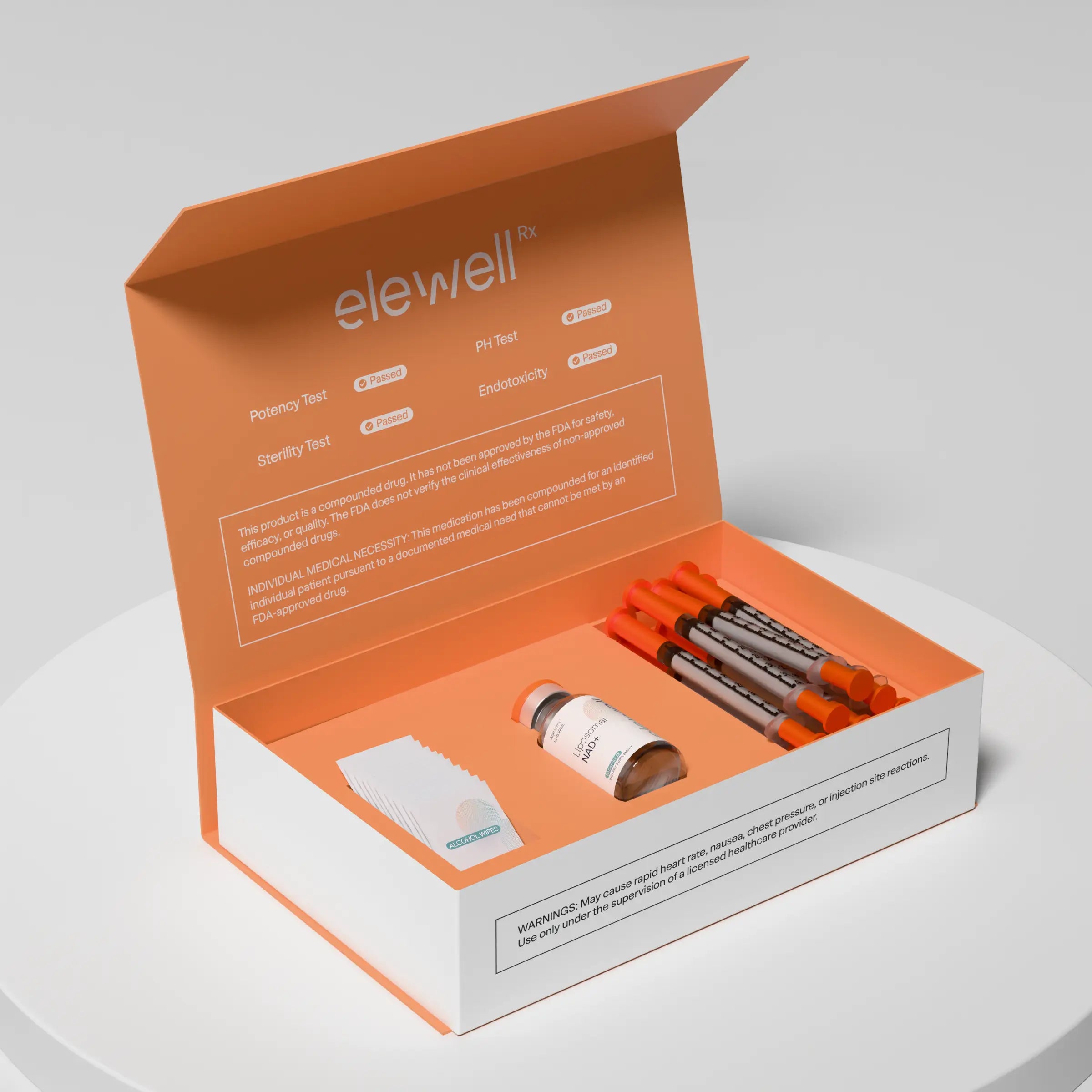 Open medical kit with 'elewell' branding on a white background