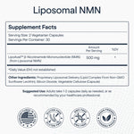 Supplement facts label for elewell Liposomal NMN showing 500 mg LipoAvail™ β-Nicotinamide Mononucleotide per serving, vegan and gluten-free.