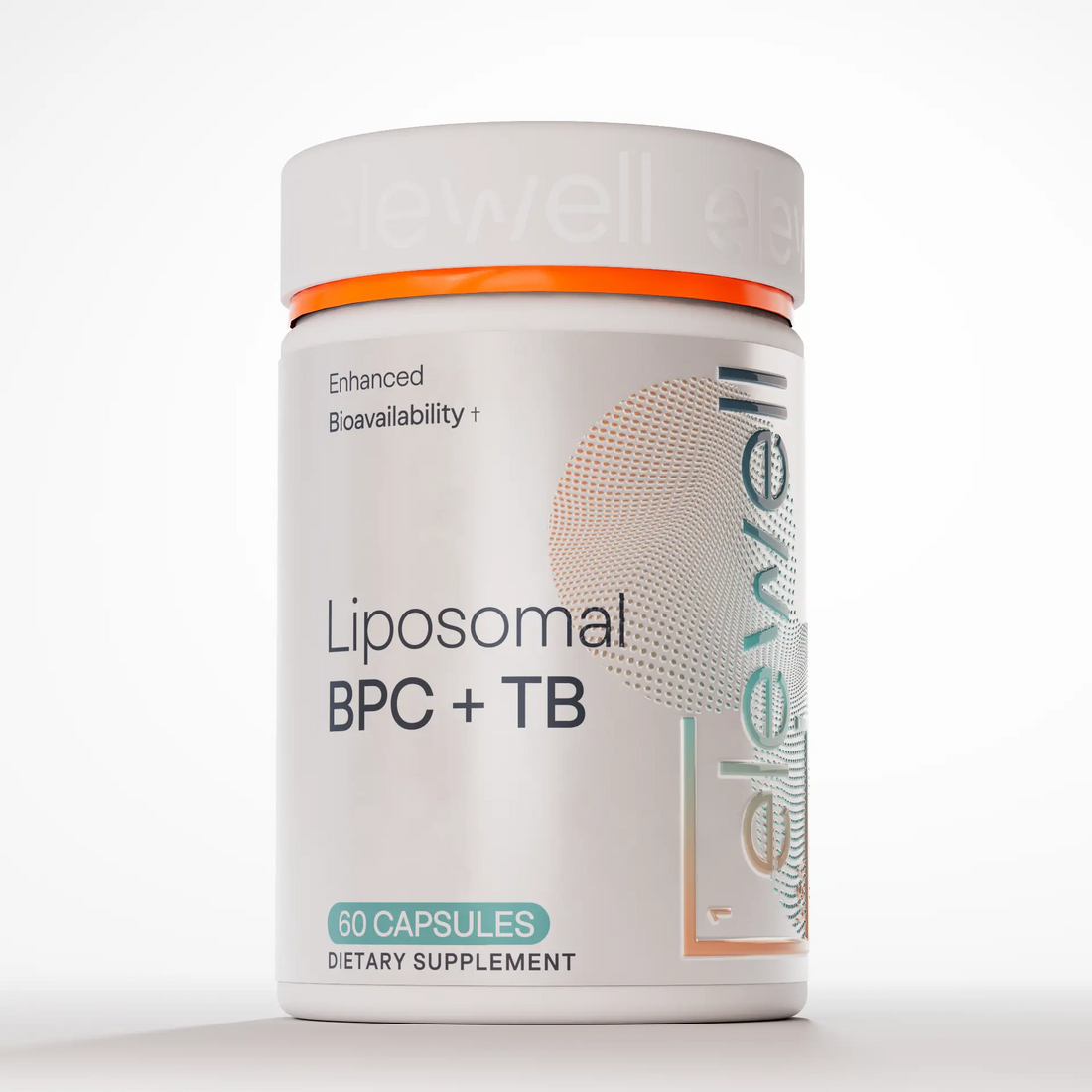 Bottle of elewell Liposomal BPC + TB dietary supplement capsules, showing 60 count and enhanced bioavailability label.